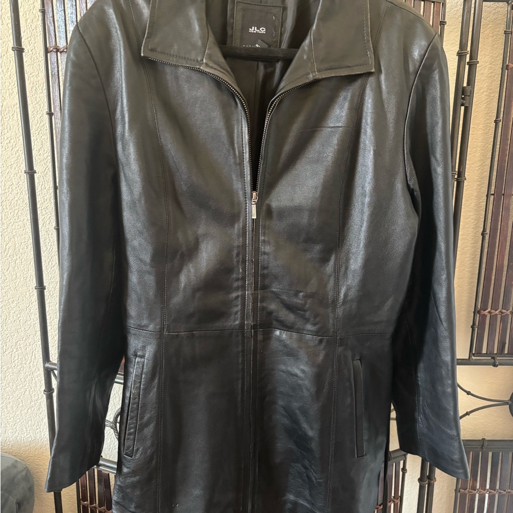 Vintage JLC Women’s Black Leather Jacket with belt - XL